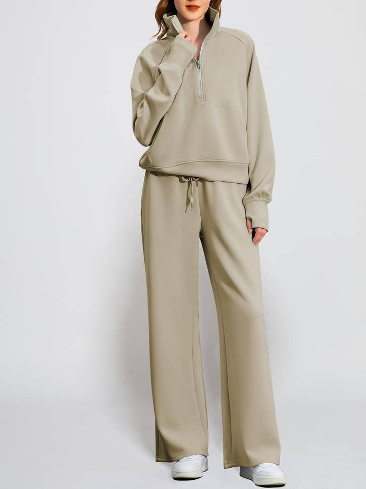 Rosa Clothing - Wholesale Activewear Set - Women's - Zipper Sweatshirt Wide Leg Sweatpants Casual Set8