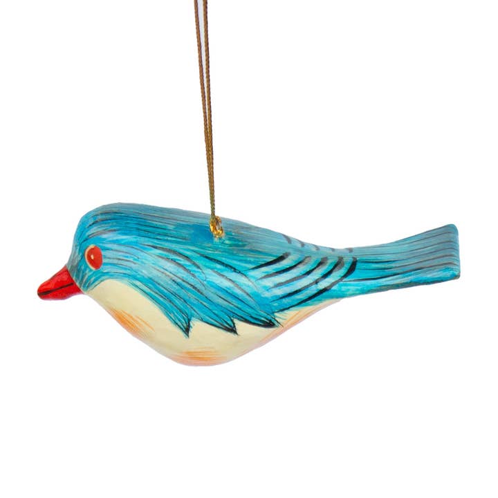 Global Crafts - Wholesale Ornament - Handpainted Blue Bird Ornament Recycled Paper Mache2