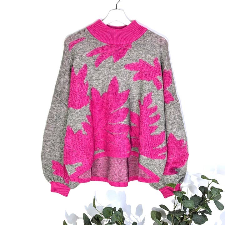 Camisola de luxo hi-lo com mangas sino e malha de folhas abstratas (M-L) por atacado de Tempest Designs