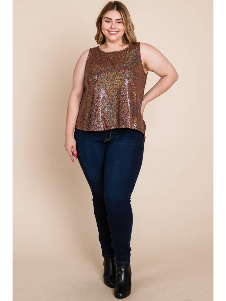 Emerald Collection - Wholesale Blouse - Women's - ETK-8681-PL Plus Size Sparkly Sequin Sleeveless Fashion Top