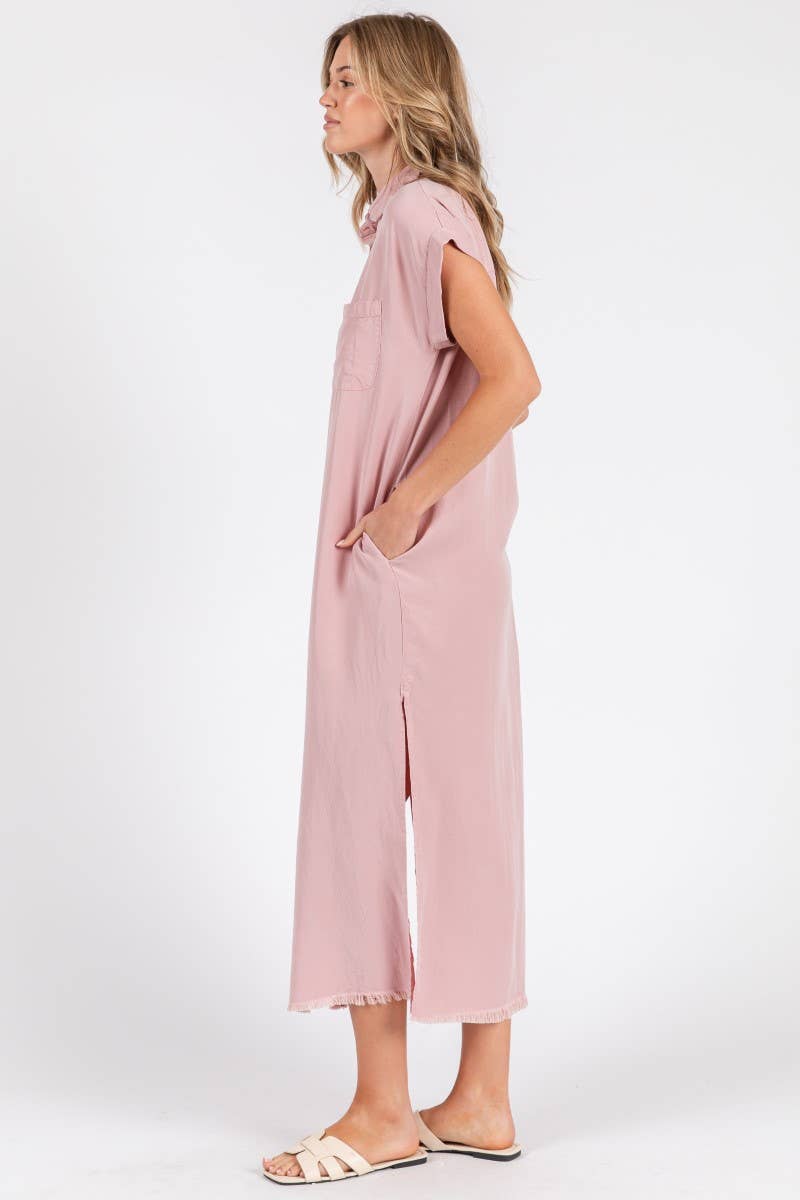 ZiA Apparel - Wholesale Jurk - Dames - Maxi spijkerjurk met korte mouwen en overhemdstijl15