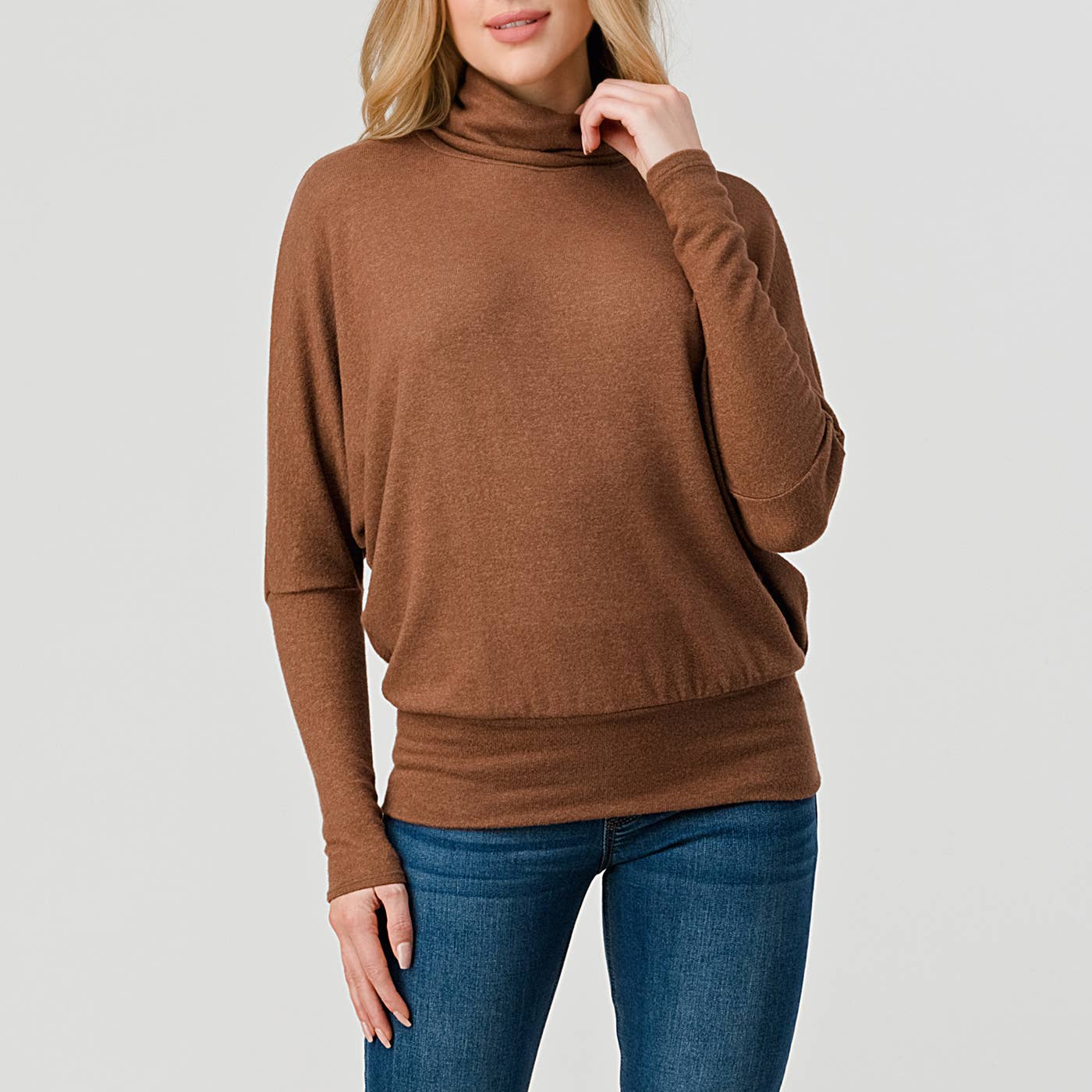 Heimious - Vente Haut en maille – femme - Haut en tricot brossé à manches longues et col roulé, T53424