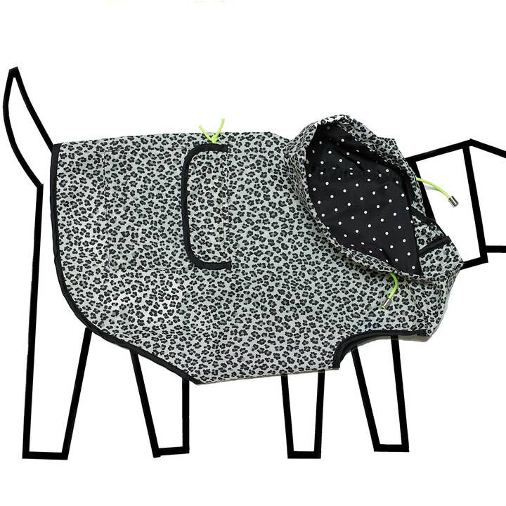 Black & White Leopard Print Dog Raincoat w/Hood for wholesale by Ware of the Dog