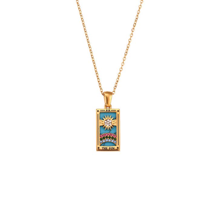 alberalkirk - Wholesale Pendant/Charm Necklace - Rectangular Tarot Enamel Pendant Steel Gold Crystal S5P2279