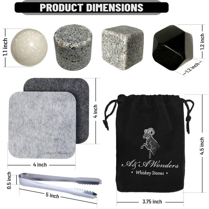A&A Wonders - Wholesale Drink chilling cubes - Premium Whiskey Stones Set Of 4 Geometrical shapes1