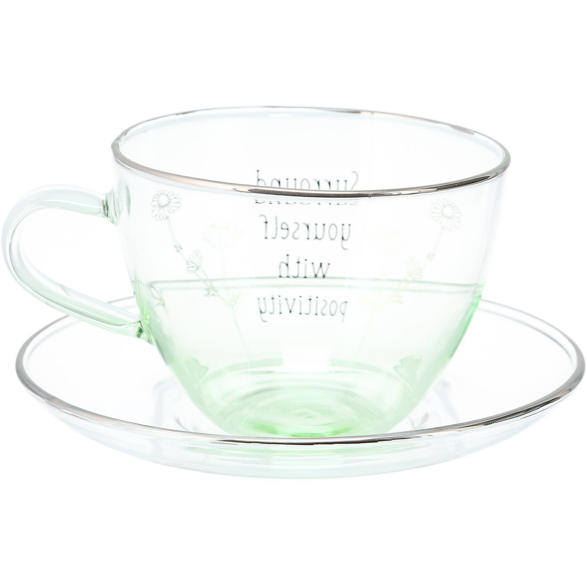 Pavilion - Wholesale Coffee/Tea Cup - Positivity - 7 oz Glass Teacup and Saucer6