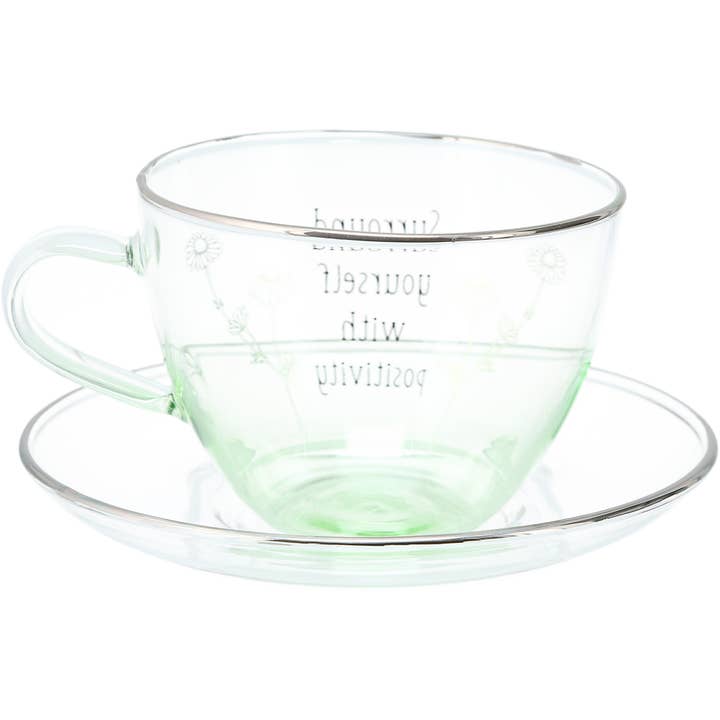 Pavilion - Wholesale Coffee/Tea Cup - Positivity - 7 oz Glass Teacup and Saucer6