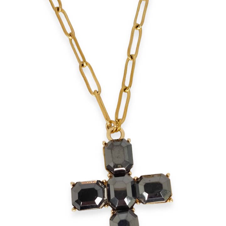 Pendente a croce in acciaio con zirconi dorati assortiti per la vendita all'ingrosso da parte di Mayachi