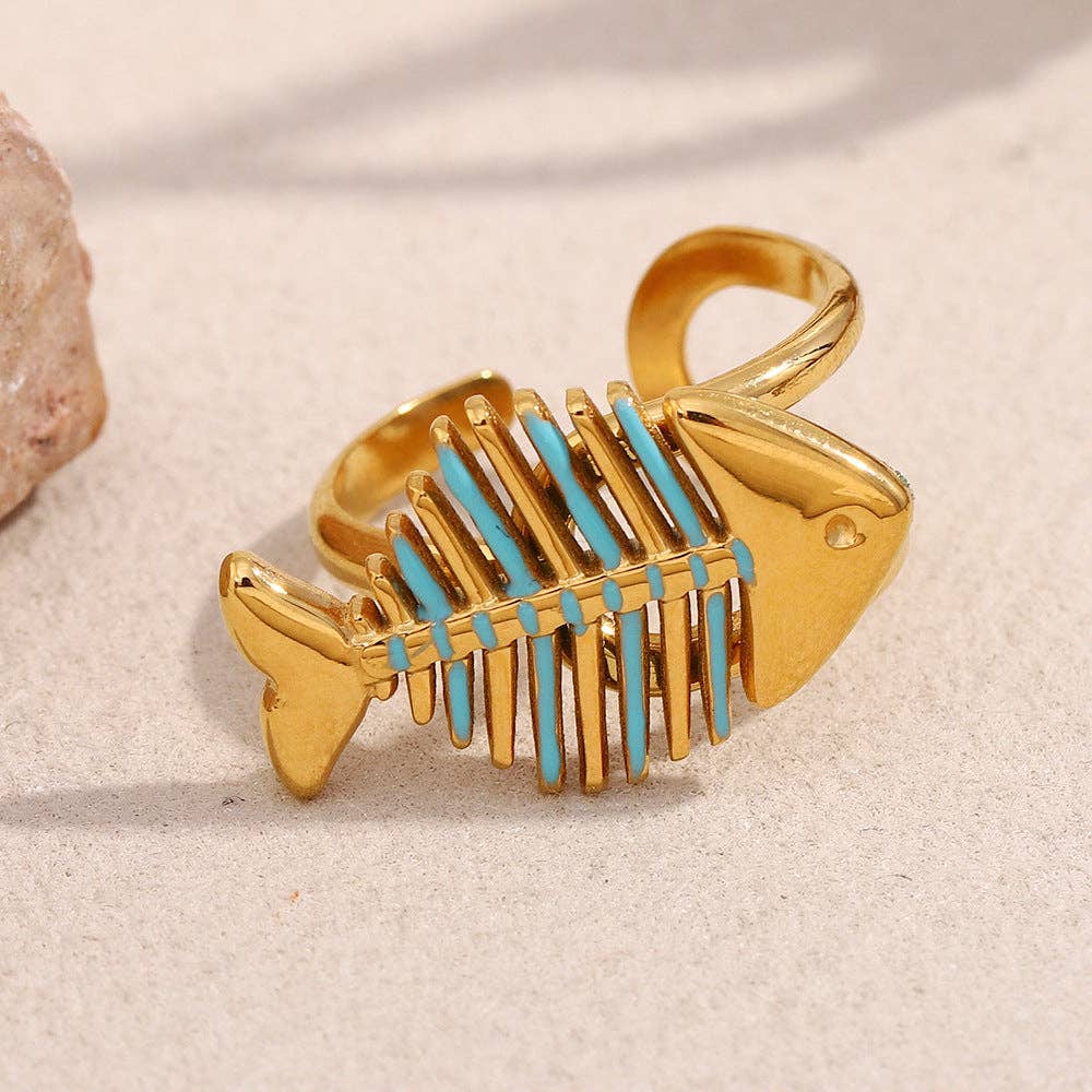 Revelari - Wholesale Cocktail/Statement Ring - 18K Gold Plated Stainless Steel Fish Bone Adjustable Ring1