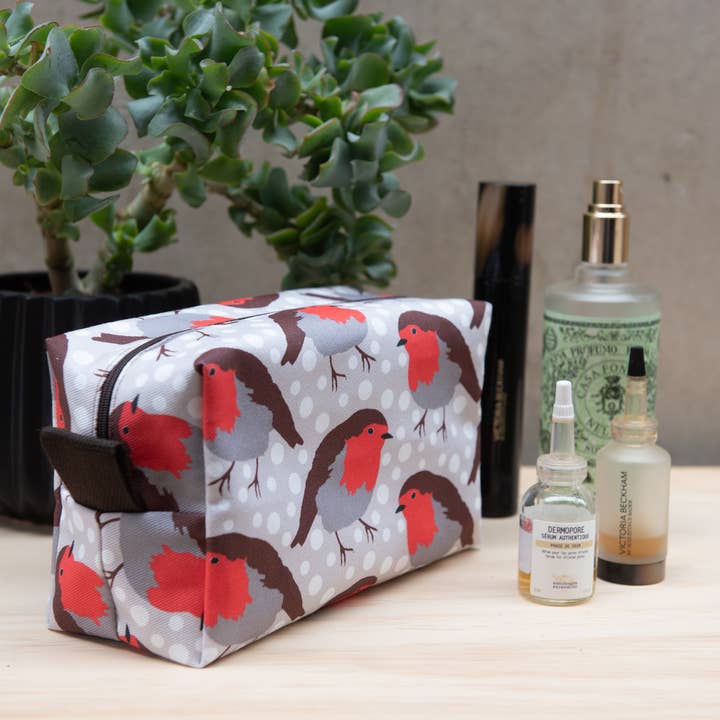 Robin Print Wash Bag for wholesale by The Owlery