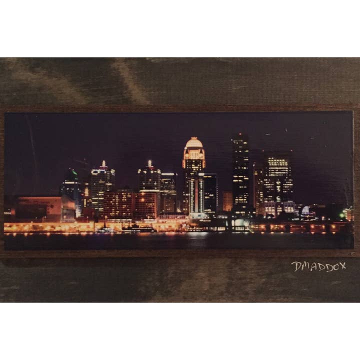 Louisville Waterfront Skyline at Night Wooden Art for wholesale by Layne Wilson