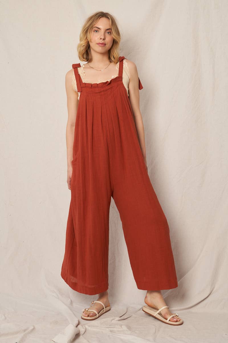 En Crème - Wholesale Jumpsuit - Women's - Ruched Neck Shoulder Tie Loose Fit Jumpsuit15