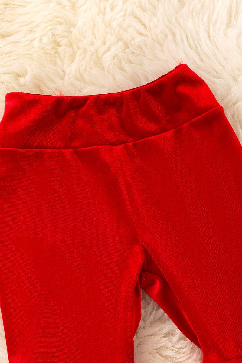 Kids Charm Online - Vente Pantalon – enfant - Pantalon patte d'éléphant en velours rouge et fourrure. PNG50543 AMY2