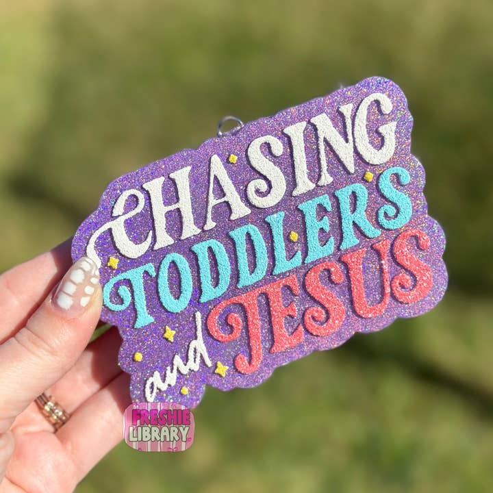 Achter peuters aan en Jezus auto verfrisser | Aangepaste geur voor wholesale door The Freshie Library