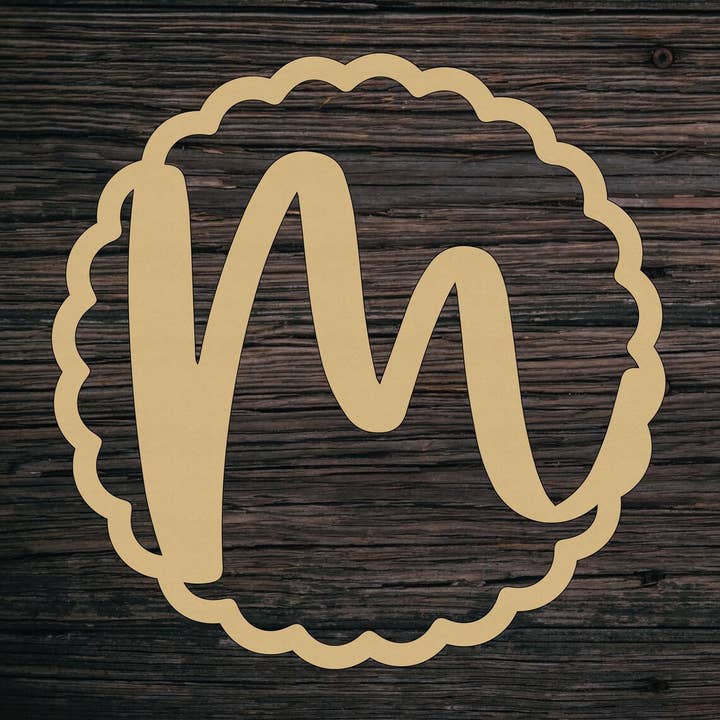 Unfinished DIY Wooden Scallop Initial Cutout for wholesale by Honey And Sugar Designs