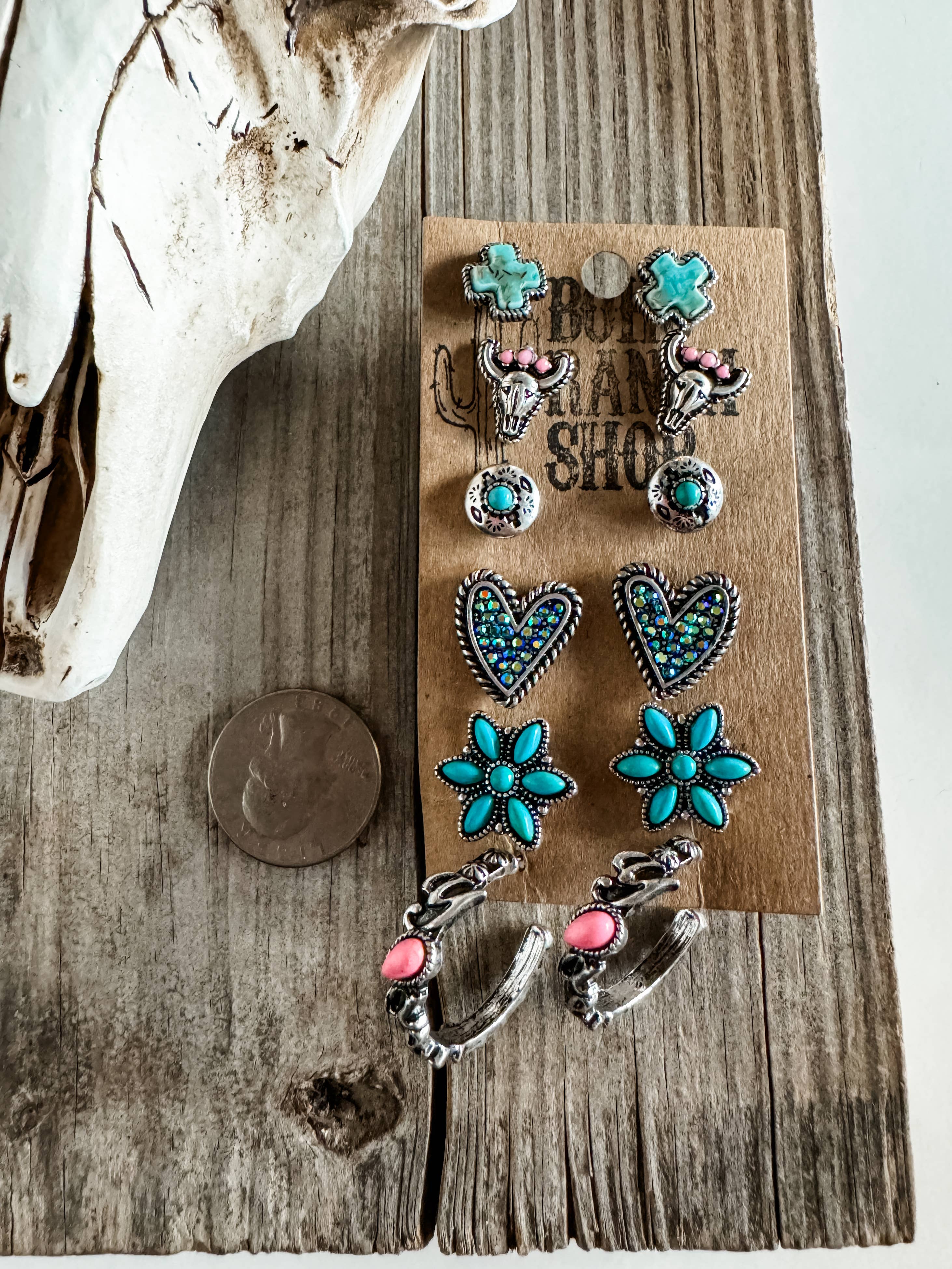 Boho Ranch Shop - Wholesale Jewelry Set - 6 Pair Western Navajo Style Rhinestone Stud Stud Earring Set1