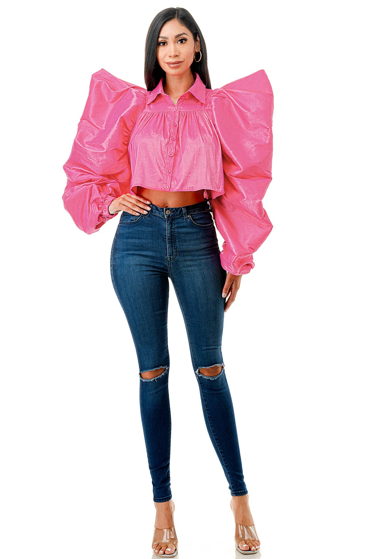 Namatt Design - Wholesale Blouse - Dames - Reguliere Ballon Lange Mouwen Uitlopende Shirts Crop Top16