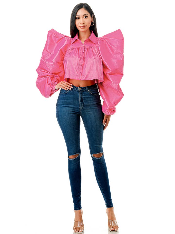 Namatt Design - Wholesale Blouse - Dames - Reguliere Ballon Lange Mouwen Uitlopende Shirts Crop Top16