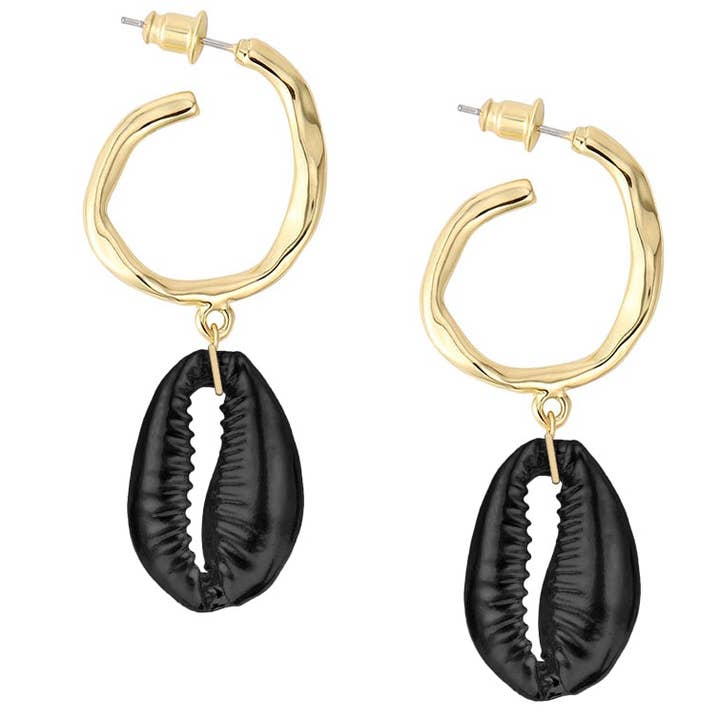 Chic Metal Shell Hoops - Mat Sort/Guld for engroshandel hos Adriana Pappas Designs