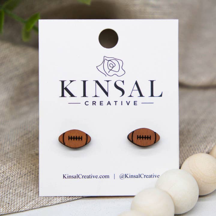 Aretes de madera de fútbol para venta al por mayor de Kinsal Creative