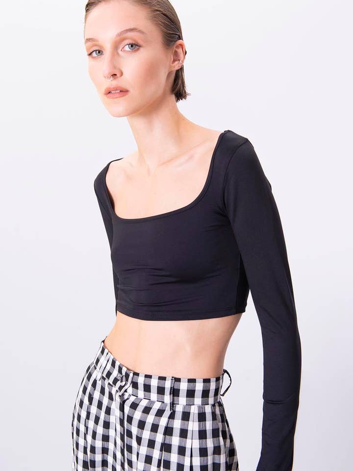 17113-Square Neck Crop Top - Black for wholesale by BSL