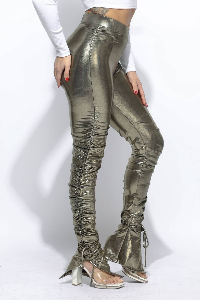 K Too – wholesale Modeleggings – Dam – Metalliska rynkade leggings3