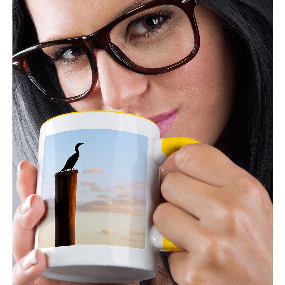 3dRose - Vente Tasse à café - 3dRose, Oiseau échassier échassiers poteau assis assise silhouette coucher de soleil tranquillité se détendre relaxant, Tasse1