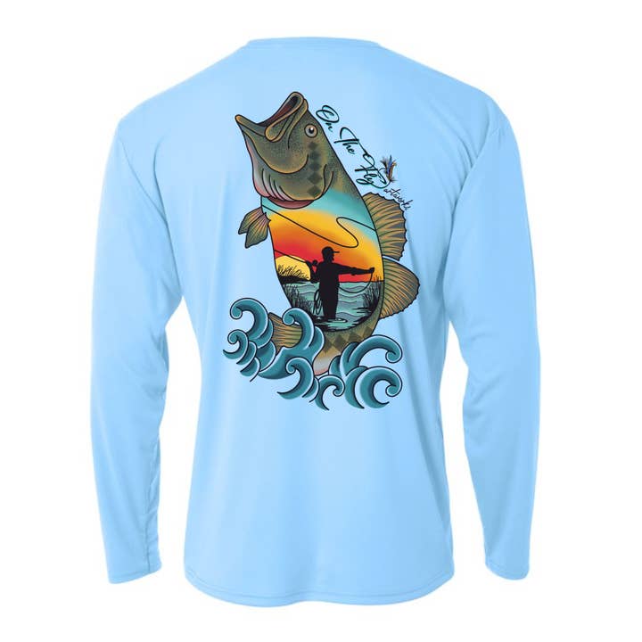 GETTIN’ THAT BUCKETMOUTH! Largemouth Bass UPF 50+ Performance Long Sleeve Shirt for wholesale by On The Fly Artworks