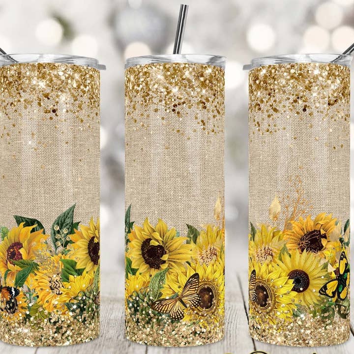 Sonnenblumen-Becher, Schmetterlings-Becher, Sommerbecher, Trinkhalm für den Großhandel von Dm Crafting