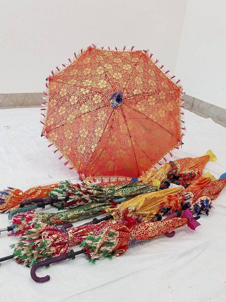 Bhawana Handicrafts - Venta al por mayor Paraguas - Mujer - Paraguas decorativo para boda con diseño floral indio, juego de 5 piezas10
