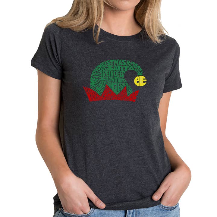 Christmas Elf Hat - Women's Premium Word Art T-Shirt for wholesale by LA Pop Art
