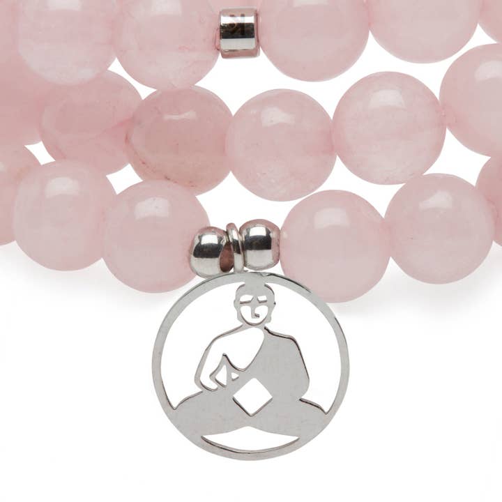 KARMA YOGA SHOP - Wholesale Beaded Bracelet - Mala “Buddha” bracelet with 108 pink quartz beads
