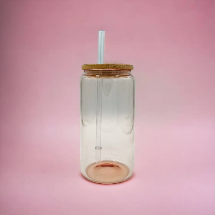 Rose Pink Glass Can (16oz) for wholesale by OMG Cups!