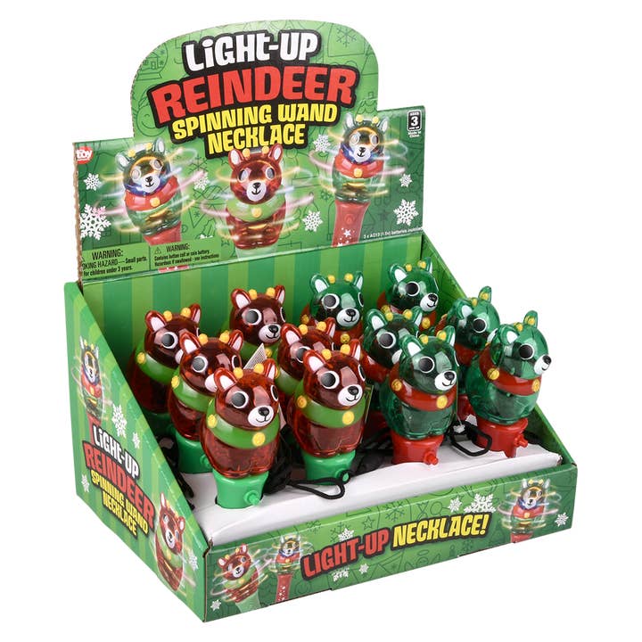 The Toy Network - Wholesale Light-Up Toy - Kids & Baby - LIGHT UP XMAS REINDEER MINI SPINNG WAND NECKLACE 4.75"5
