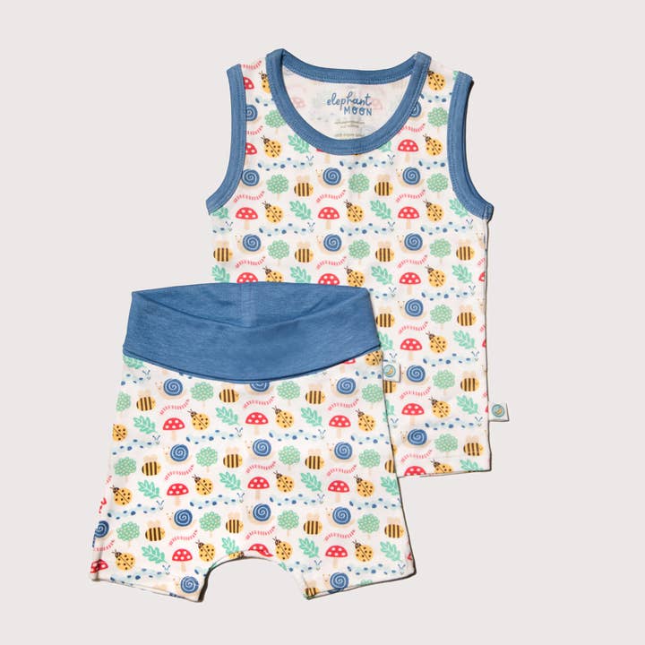 Conjunto de chaleco de algodón orgánico para bebés - Busy Garden para venta al por mayor de Elephant Moon