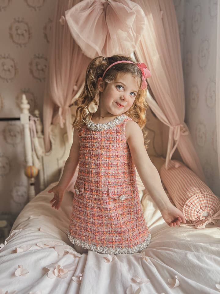 Gabrielle Pink Bouclé Tweed Dress for wholesale by Ellie Ellie