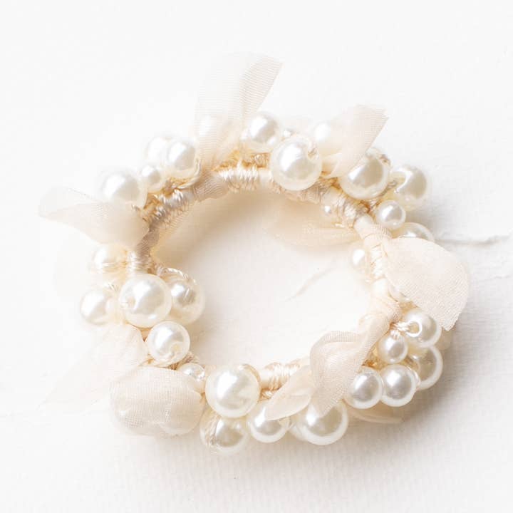 Elastische Haarelastiek met Meerdere Parelversieringen voor wholesale door Tiepology