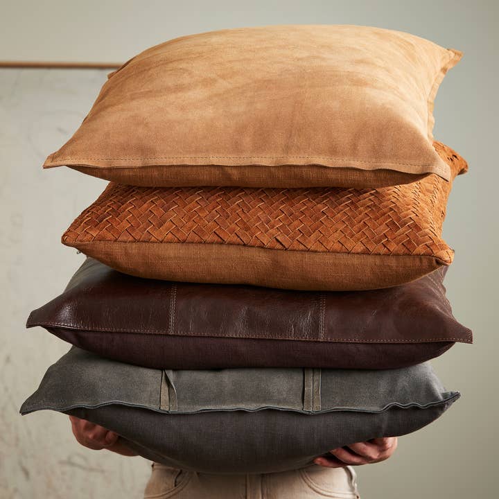 Liam & Lana - Wholesale Throw/Decorative Pillow - Divya Leather Pillow 22" x 22" - Dark Brown2