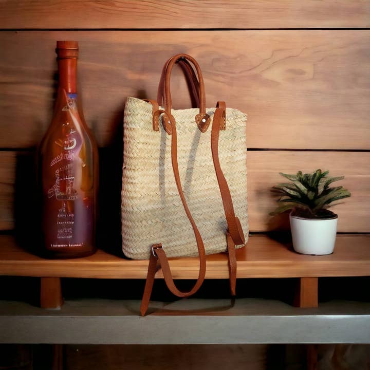 Moroccan straw backpack bag for wholesale by Berberparadise