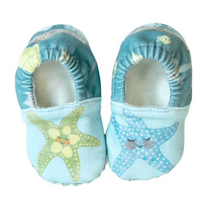 Yellow and pink starfish baby shoes for wholesale by Olly & Arya