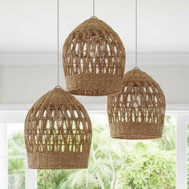 Azura Natural Rattan Pendant Shade – Handmade Coastal Light for wholesale by Plumeria Home Decor and Design