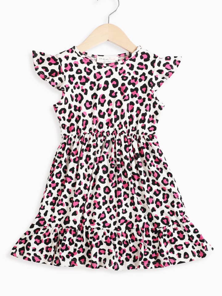 PPD10640TK-GELAAGDE JURK MET RUCHES EN LUIPAARDMOUWEN voor wholesale door You & Me