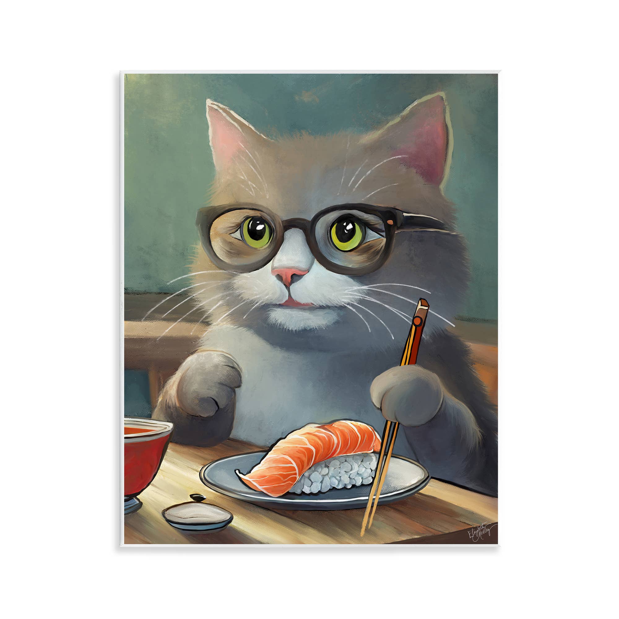 Stupell Industries - Wholesale Wall Decor - Kids & Baby - Cat Eating Sushi Wall Plaque Art