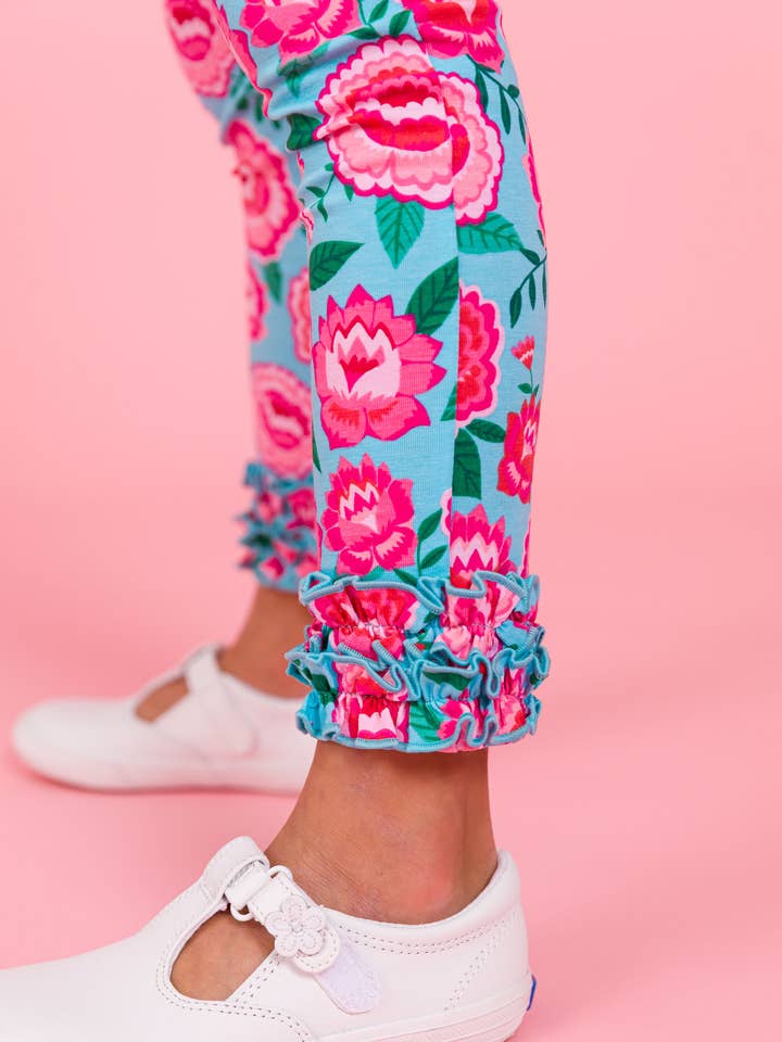 Leggings com Folhos Clássicos Bright Blossoms para Meninas por atacado de RuffleButts + RuggedButts