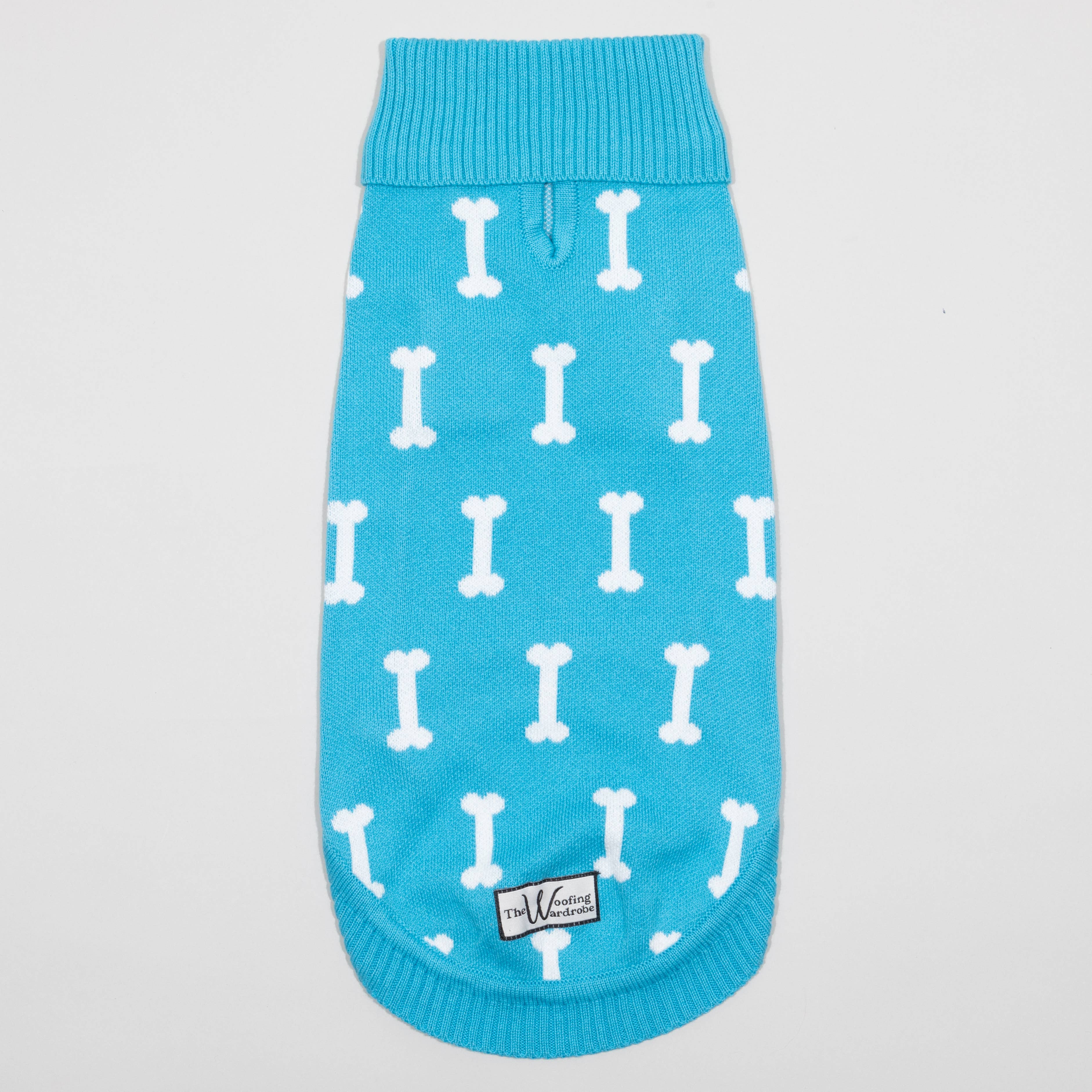 The Woofing Wardrobe - Wholesale Pet Sweater - Dog - Turq Bone Intarsia Organic Cotton Dog Jumper - The Stamford2