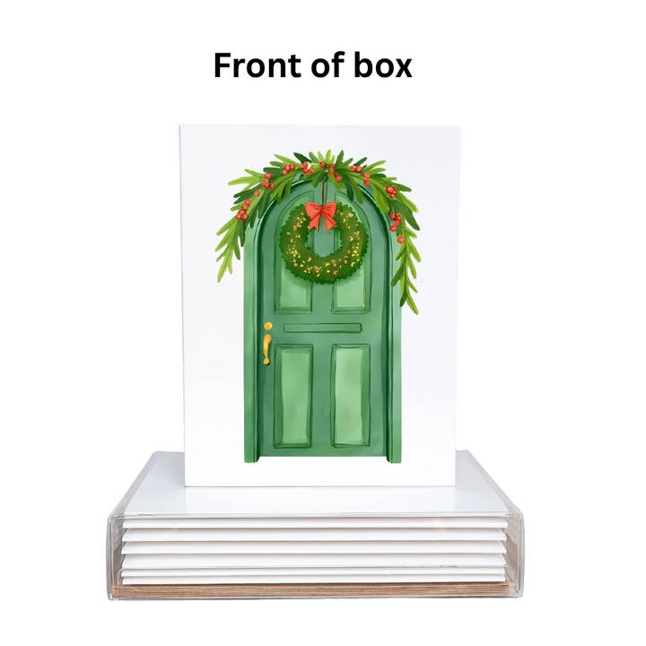 Cryptic Paper Co. - Wholesale Christmas Card - Boxed Set of Green Christmas Door Holiday Cards1