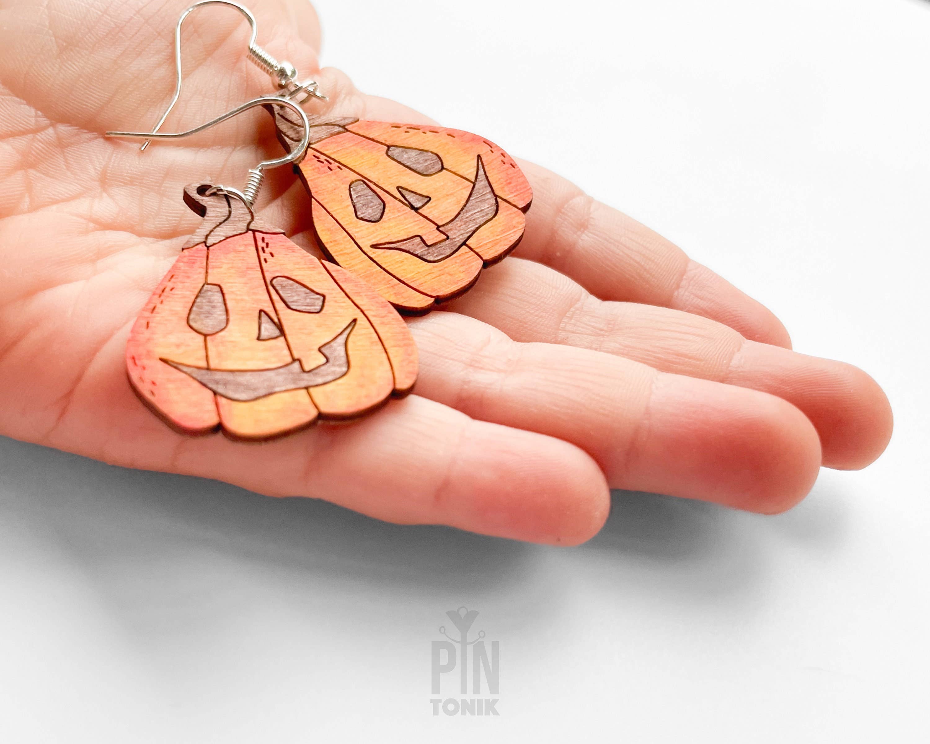 PinTonik - Vente Boucles d'oreilles pendantes - Boucles d'oreilles en argent sterling Jack O Lantern Spooky Wood2