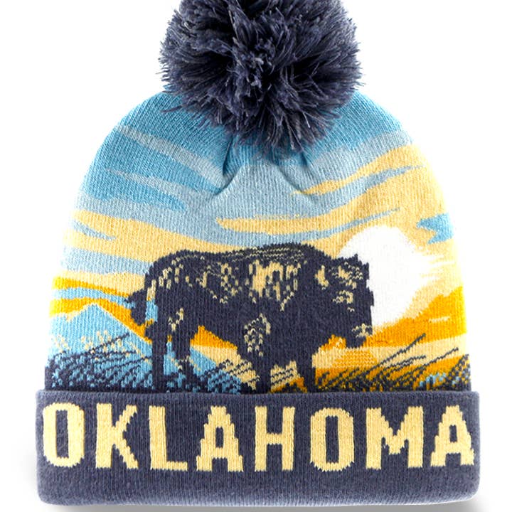 Oklahoma Bison Prairie Knit Beanie with Pom Pom Winter Hat for wholesale by Northern Icons Creations INC