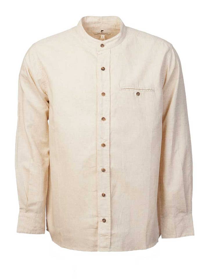 Lee Valley Ireland - Wholesale Button Down Shirt - Unisex - Irish Collarless Linen Grandad Shirt LN7 Natural Beige5