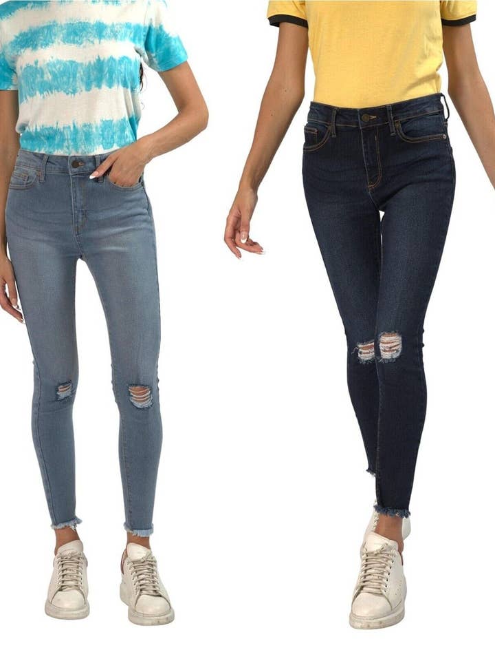 Ripped Skinny Denim Jeans für Damen Damenunterwäsche, Dunkelblau für den Großhandel von Bakaruda